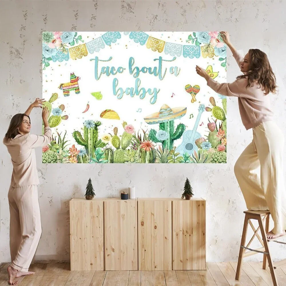 Fiesta Baby Shower Backdrop Blue Taco Bout a Baby for Boy Photography Background